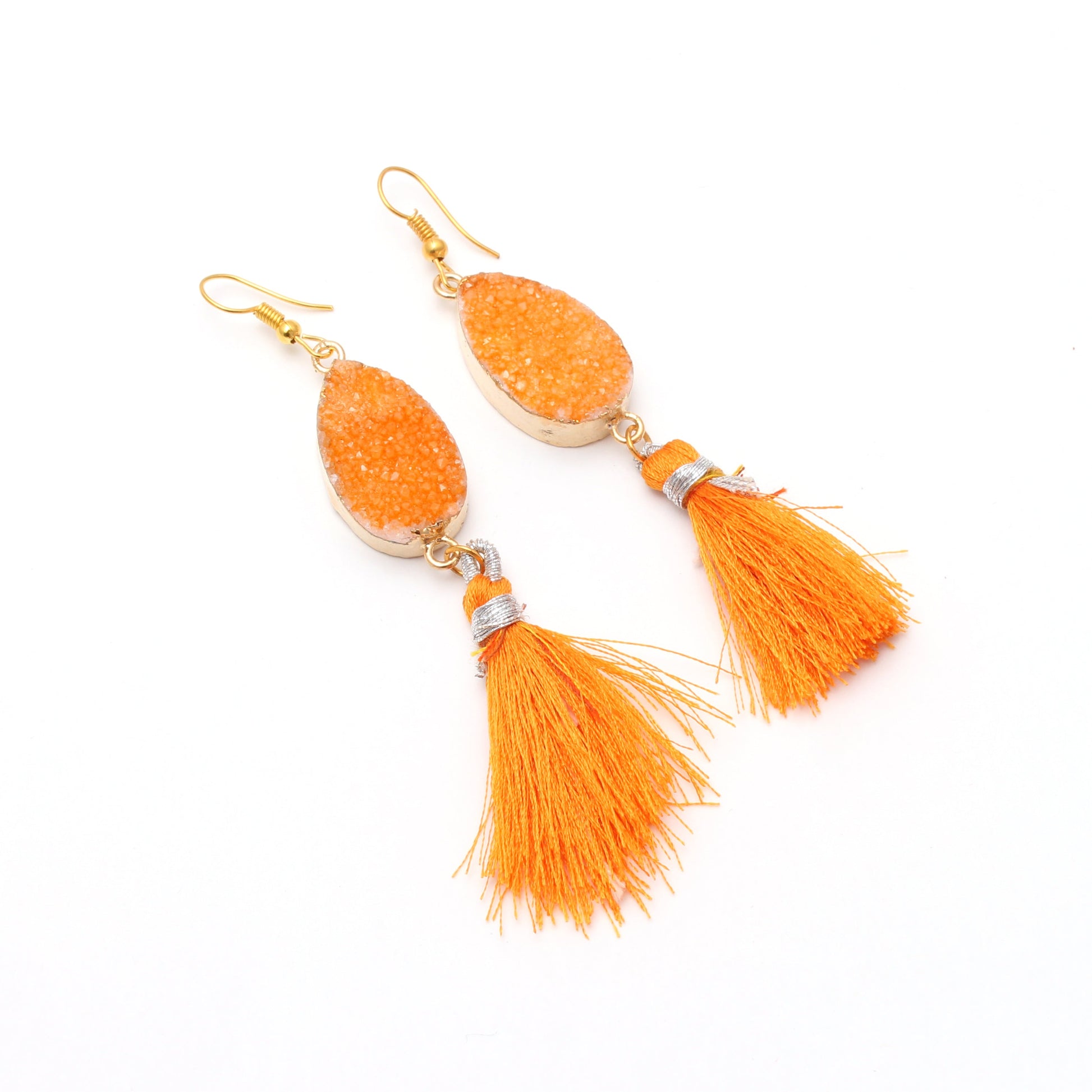 Orange Druzy Dangle Brass Earring GemsRush