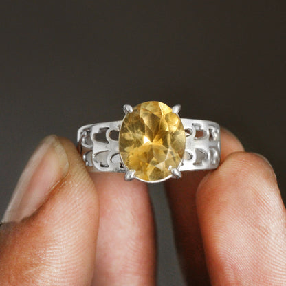 Oval Shape Citrine Silver Ring GemsRush