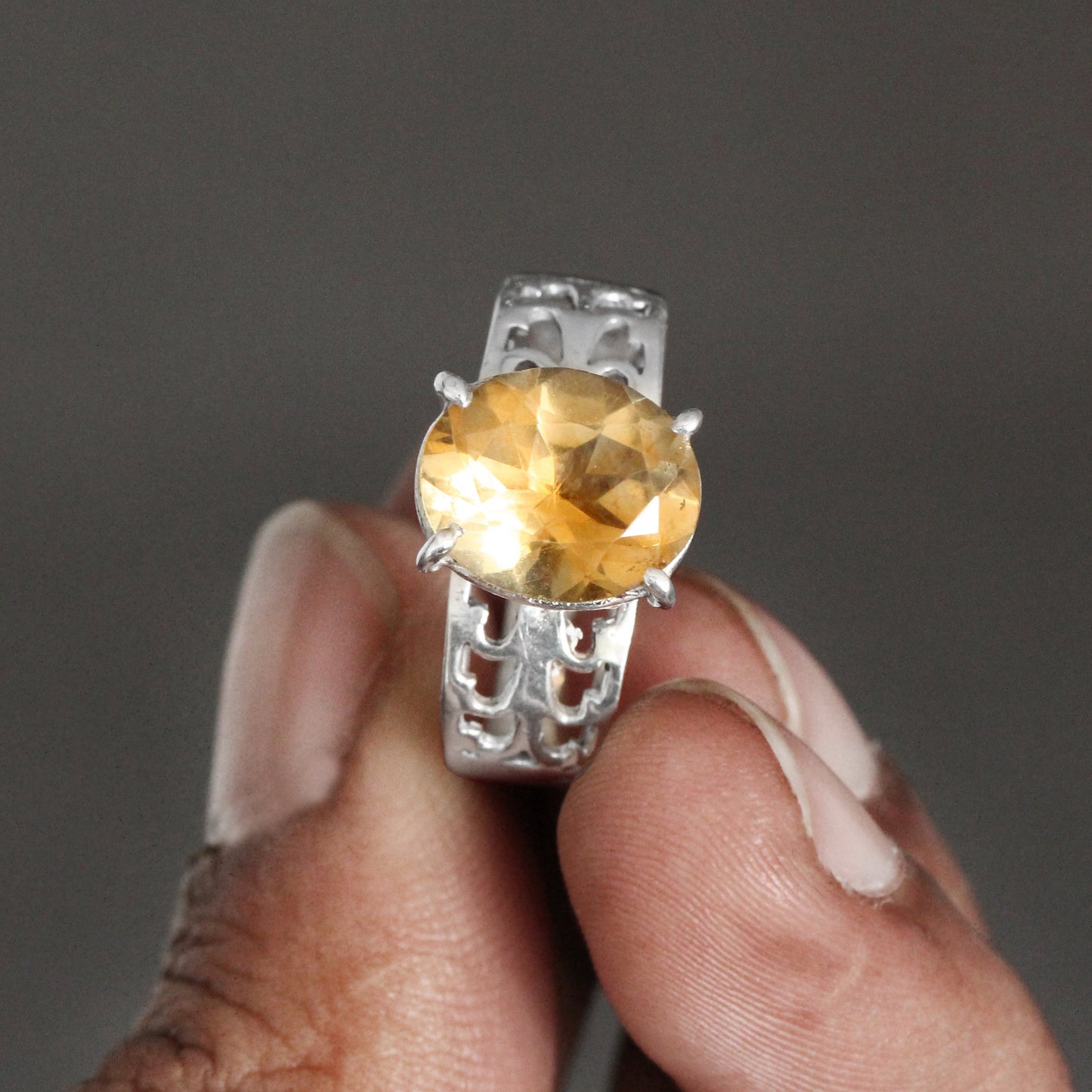 Oval Shape Citrine Silver Ring GemsRush