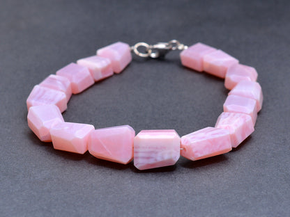 PINK OPAL BEADED SILVER BRACELET GemsRush