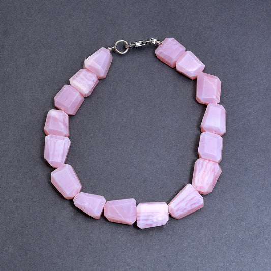 PINK OPAL BEADED SILVER BRACELET GemsRush