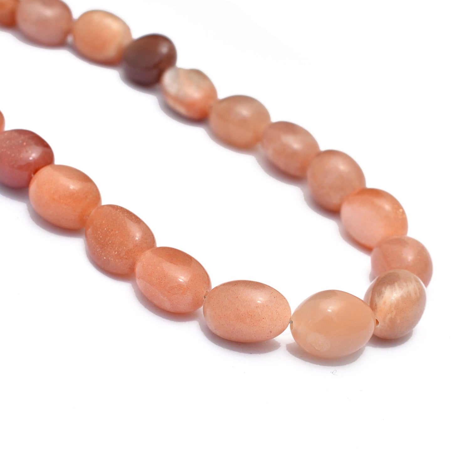 Peach Moonstone Beaded Necklace Moonstone Smooth Tumble Necklace, Boho Necklace. GemsRush