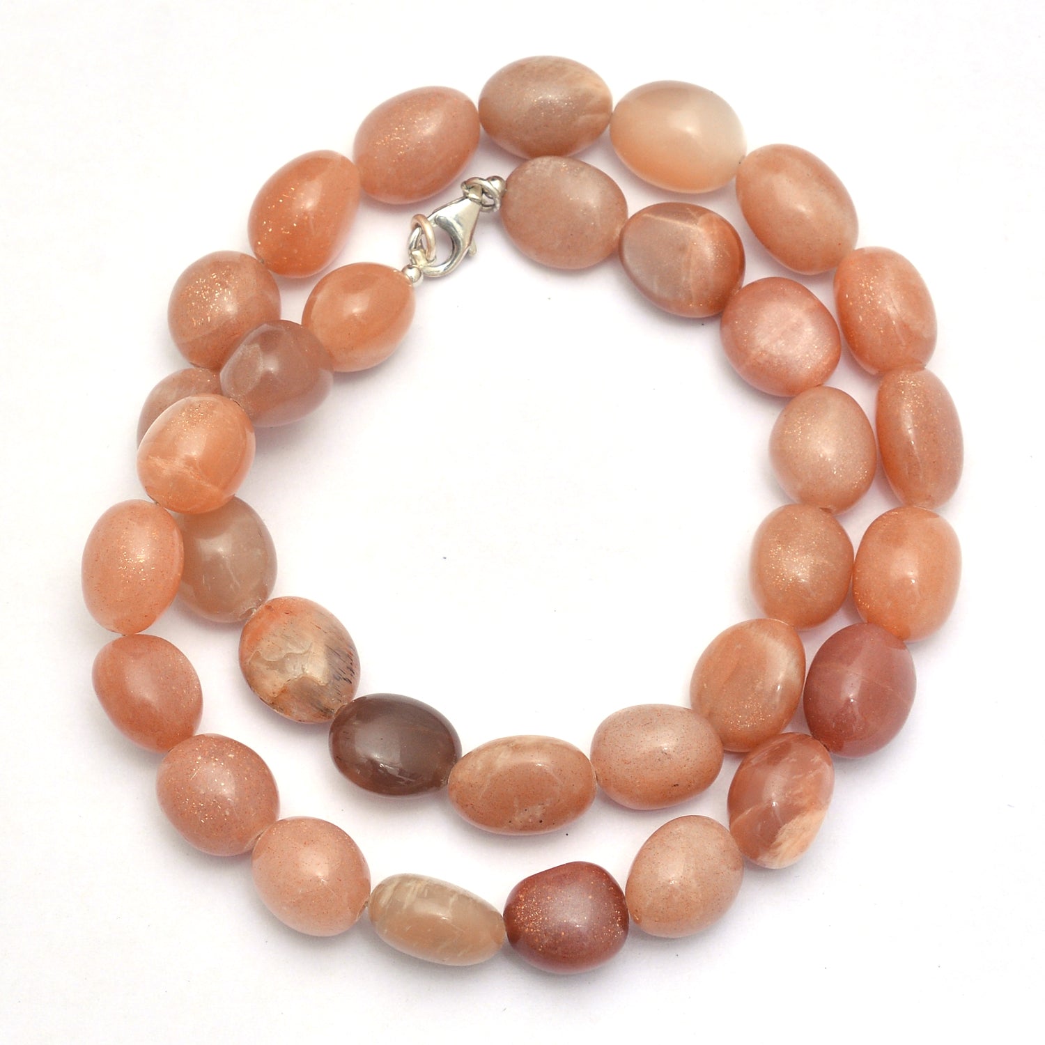 Peach Moonstone Beaded Necklace Moonstone Smooth Tumble Necklace, Boho Necklace. GemsRush