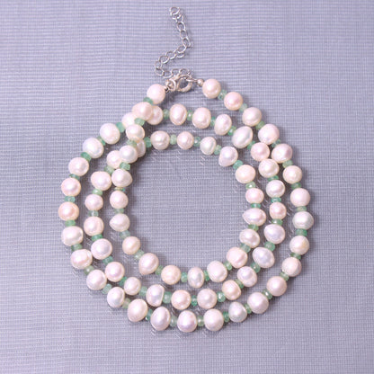 Pearl And Emerald Beaded Necklace | Beauty of Pearls having Sterling Silver Chain GemsRush