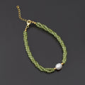 Peridot/Pearl Twist Layer Silver Bracelet ( Bolo Chain )