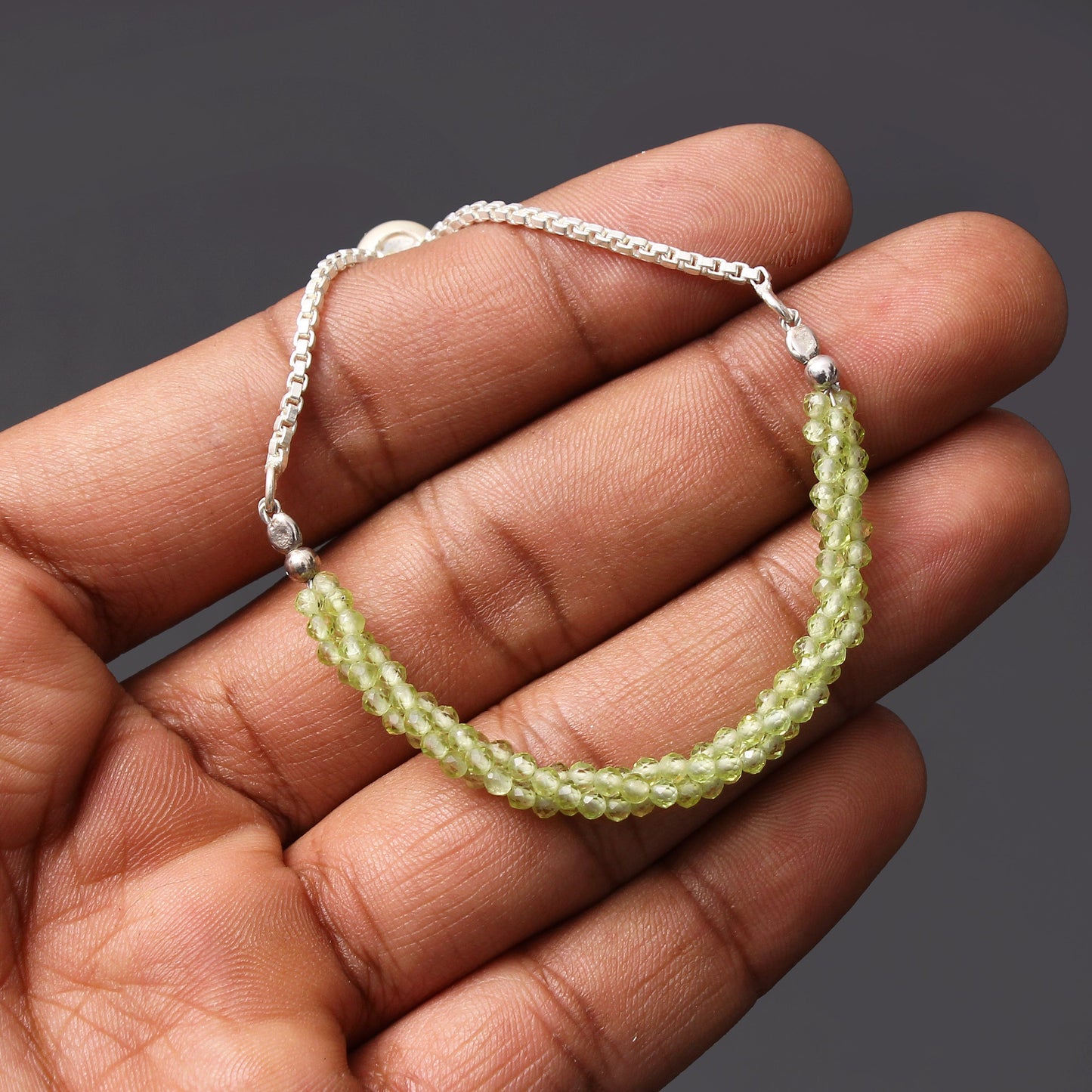 Peridot Twist Layer Silver Bracelet ( Bolo Chain ) GemsRush