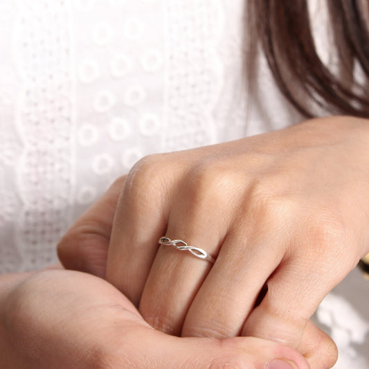 Petite Infinity Braid Silver, Dainty Women Promise Ring , Sterling Silver Stackable Ring , Twisted Band Ring . GemsRush