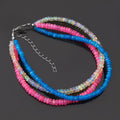 Pink Blue White Ethiopian Opal, 3 Strand Beaded Bracelet, Silver Smooth Bracelet .