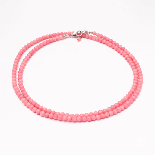Pink Coral Small Beaded Silver Necklace GemsRush