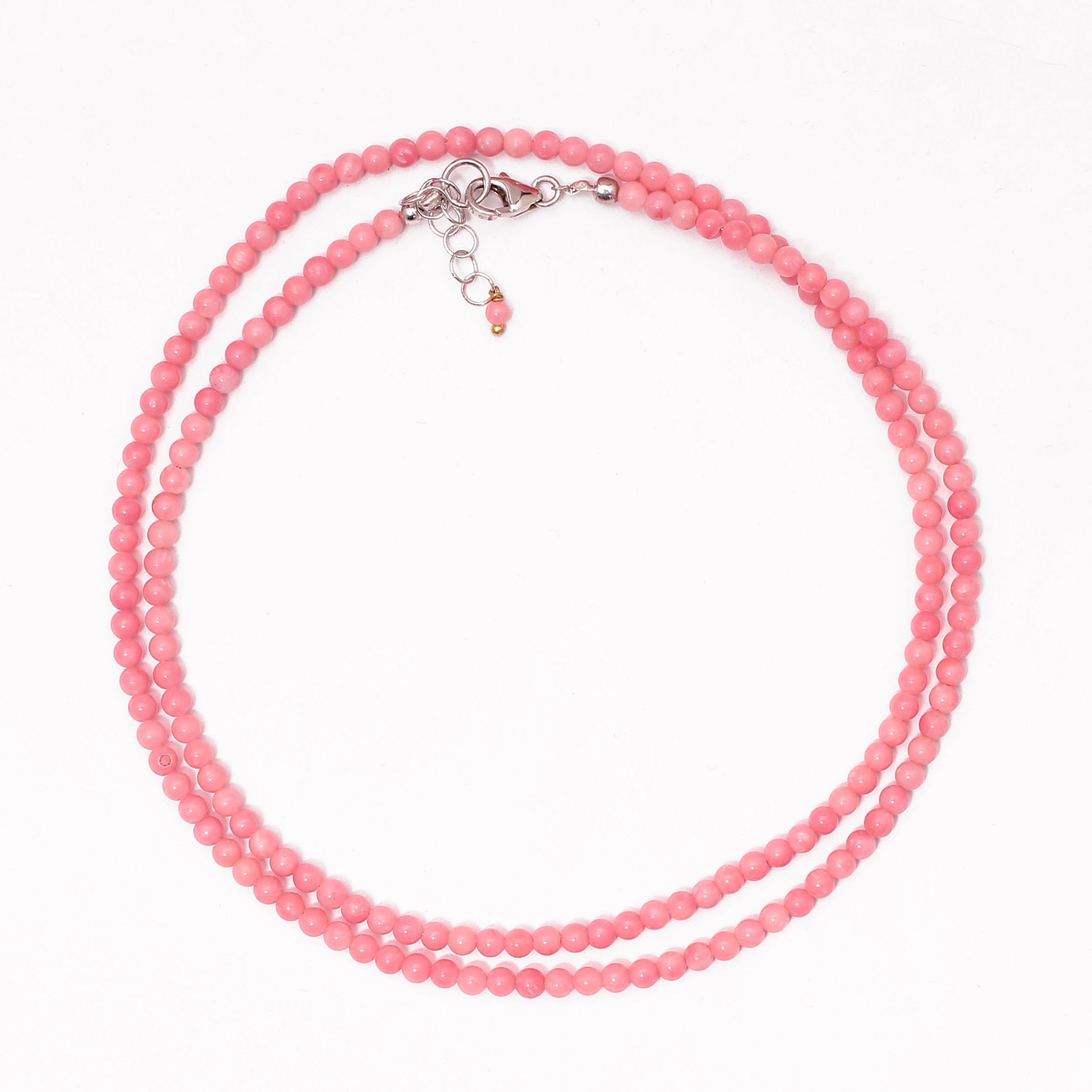 Pink Coral Small Beaded Silver Necklace GemsRush