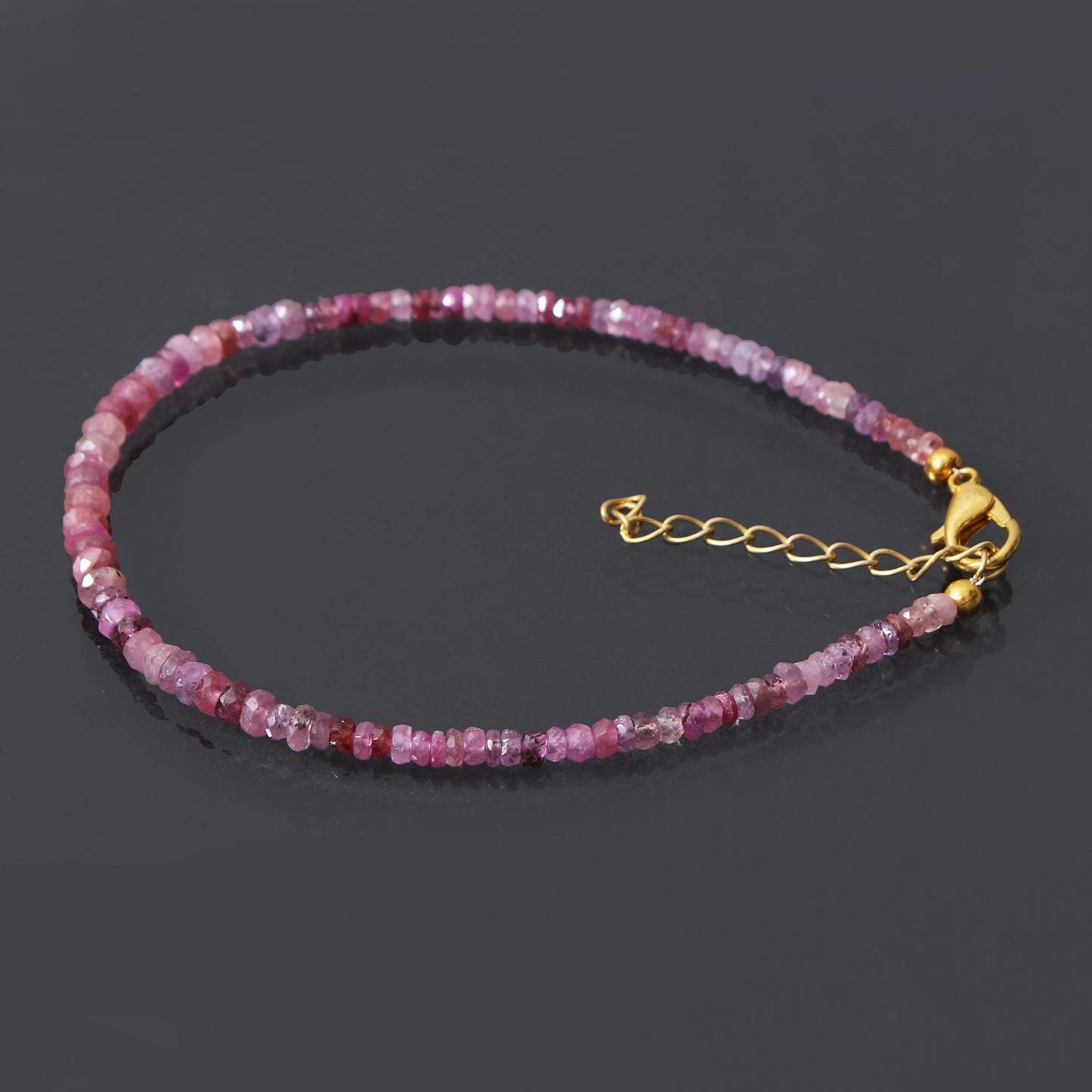 Pink sapphire beaded bracelet, handmade pink sapphire jewelry, Natural Silver Bracelet GemsRush