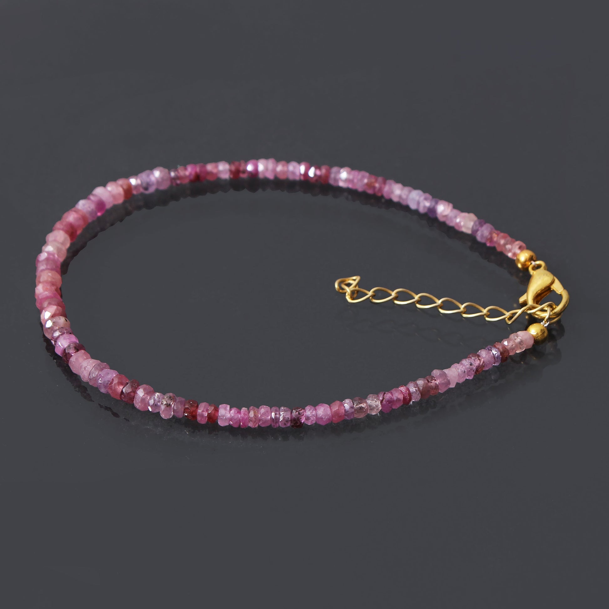 Pink sapphire beaded bracelet, handmade pink sapphire jewelry, Natural Silver Bracelet GemsRush