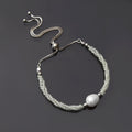 Prehnite /Pearl Bolo Chain Silver Bracelet .