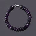 Purple Amethyst Beaded Smooth Rondelle bracelet ,silver Lock Bracelet