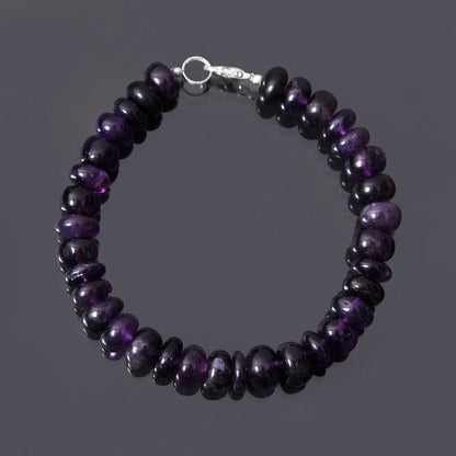 Purple Amethyst Beaded Smooth Round bracelet ,silver Lock Bracelet GemsRush