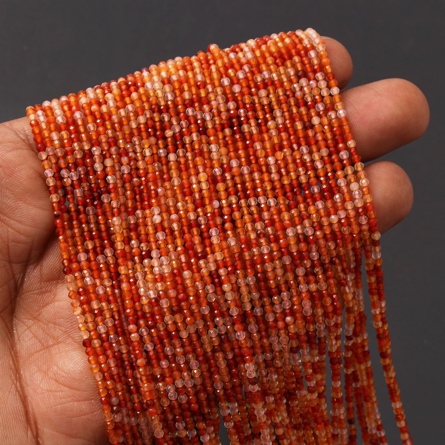 Radiant Orange Carnelian High Faceted Cut 2.5mm - 3mm Beads - Full 12.5-Inch Strand GemsRush