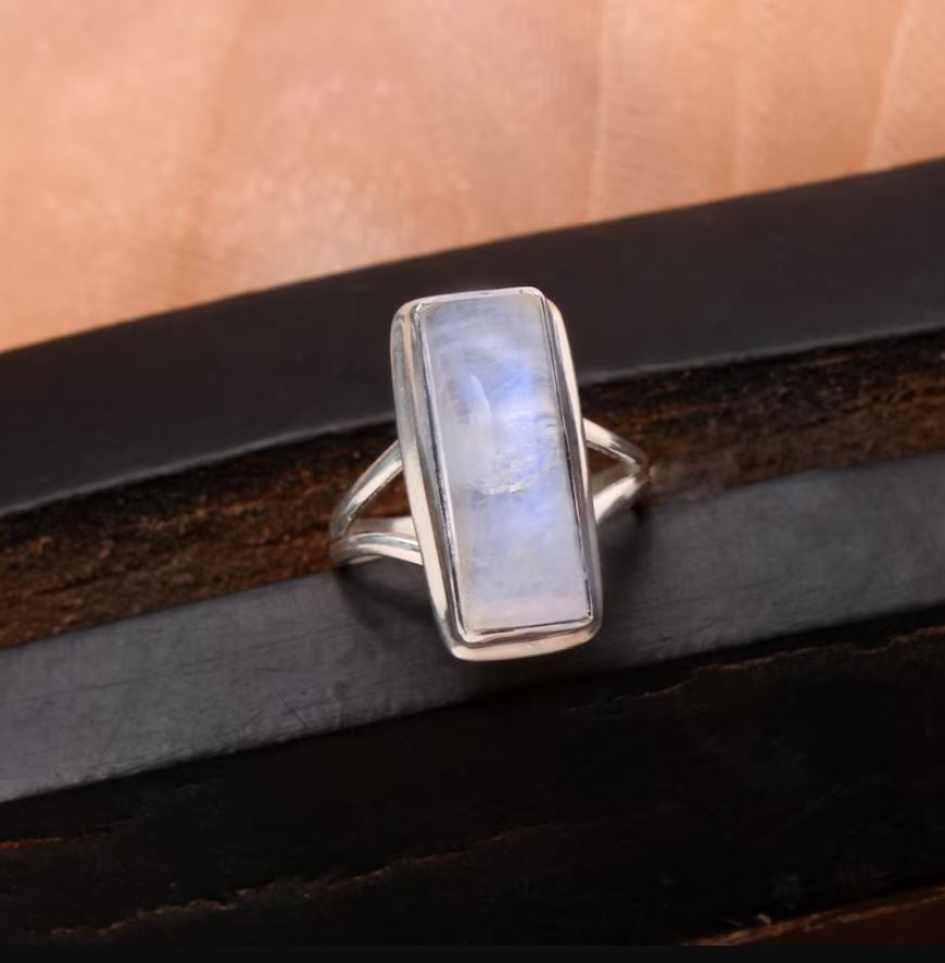 Rainbow Moonstone Silver Ring (  US- 6 3/4 Ring Size ) GemsRush