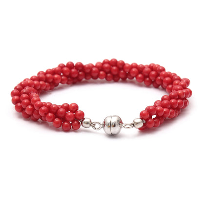 Red Coral Beads Silver Bracelet Women's Day Gift GemsRush