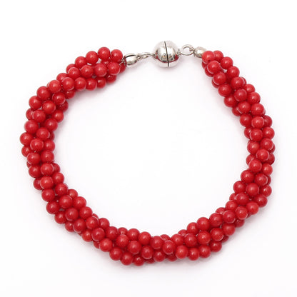 Red Coral Beads Silver Bracelet Women's Day Gift GemsRush