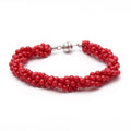 Red Coral Beads Silver Bracelet Women's Day Gift