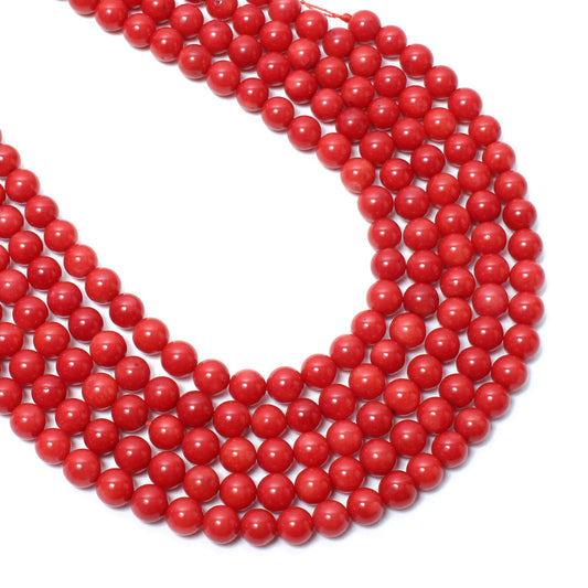 Red Coral Round Smooth Beads 8 mm, Bracelet Making Loose Beads Strand 16 Inches GemsRush