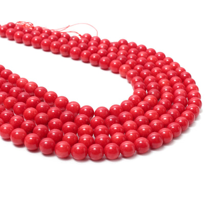 Red Coral Round Smooth Beads 8 mm, Bracelet Making Loose Beads Strand 16 Inches GemsRush