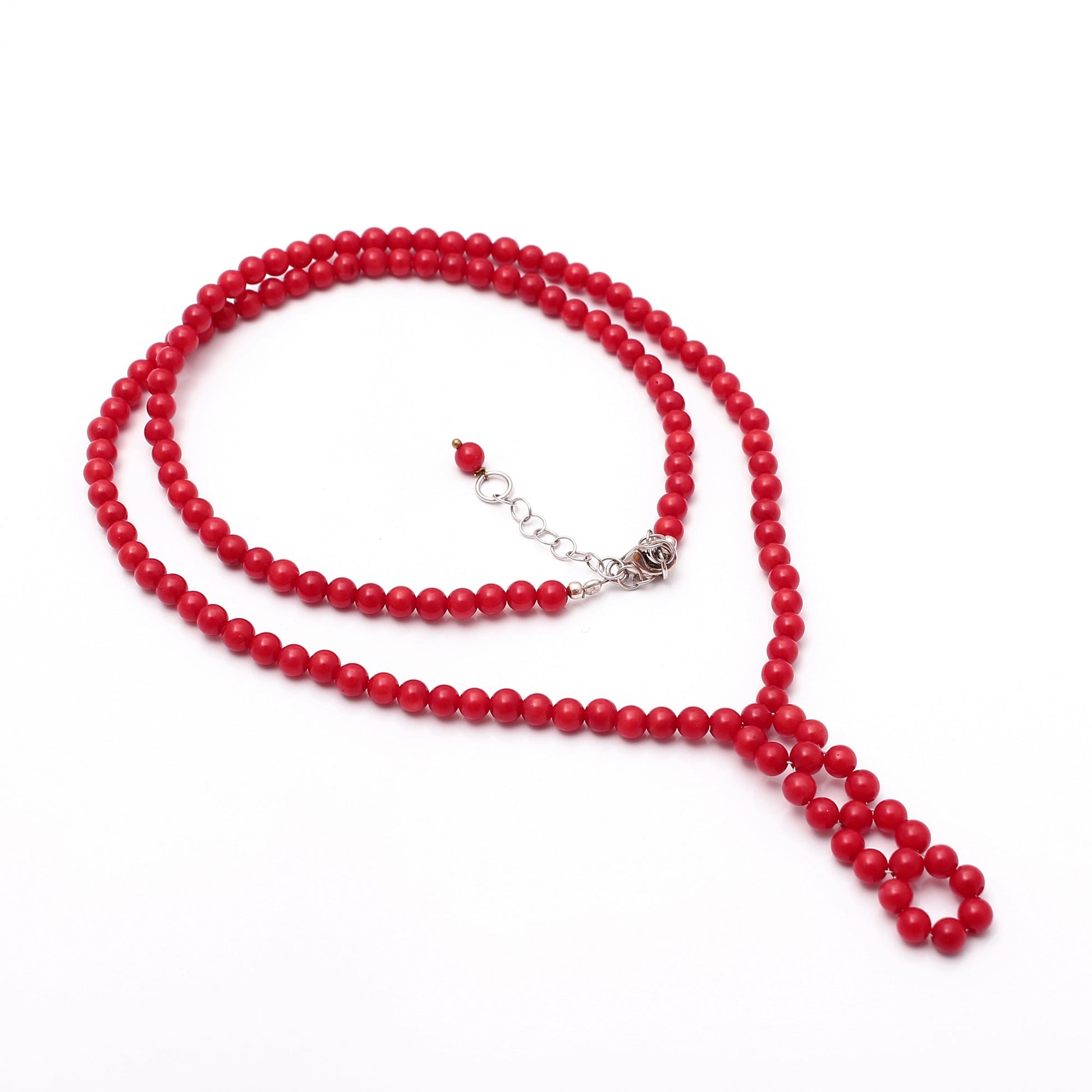 Red Coral Small Beaded Silver Necklace GemsRush