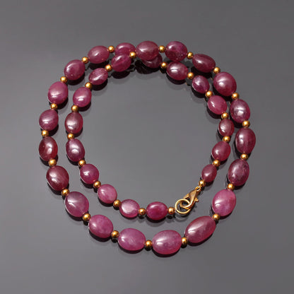 Red Ruby precious Stone Beaded Silver Necklace GemsRush