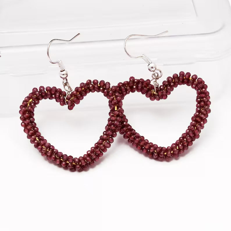 Rhodolite Garnet Heart Dangle Silver Earring GemsRush