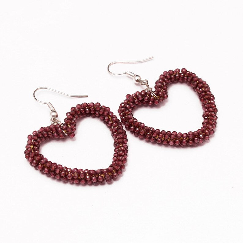 Rhodolite Garnet Heart Dangle Silver Earring GemsRush