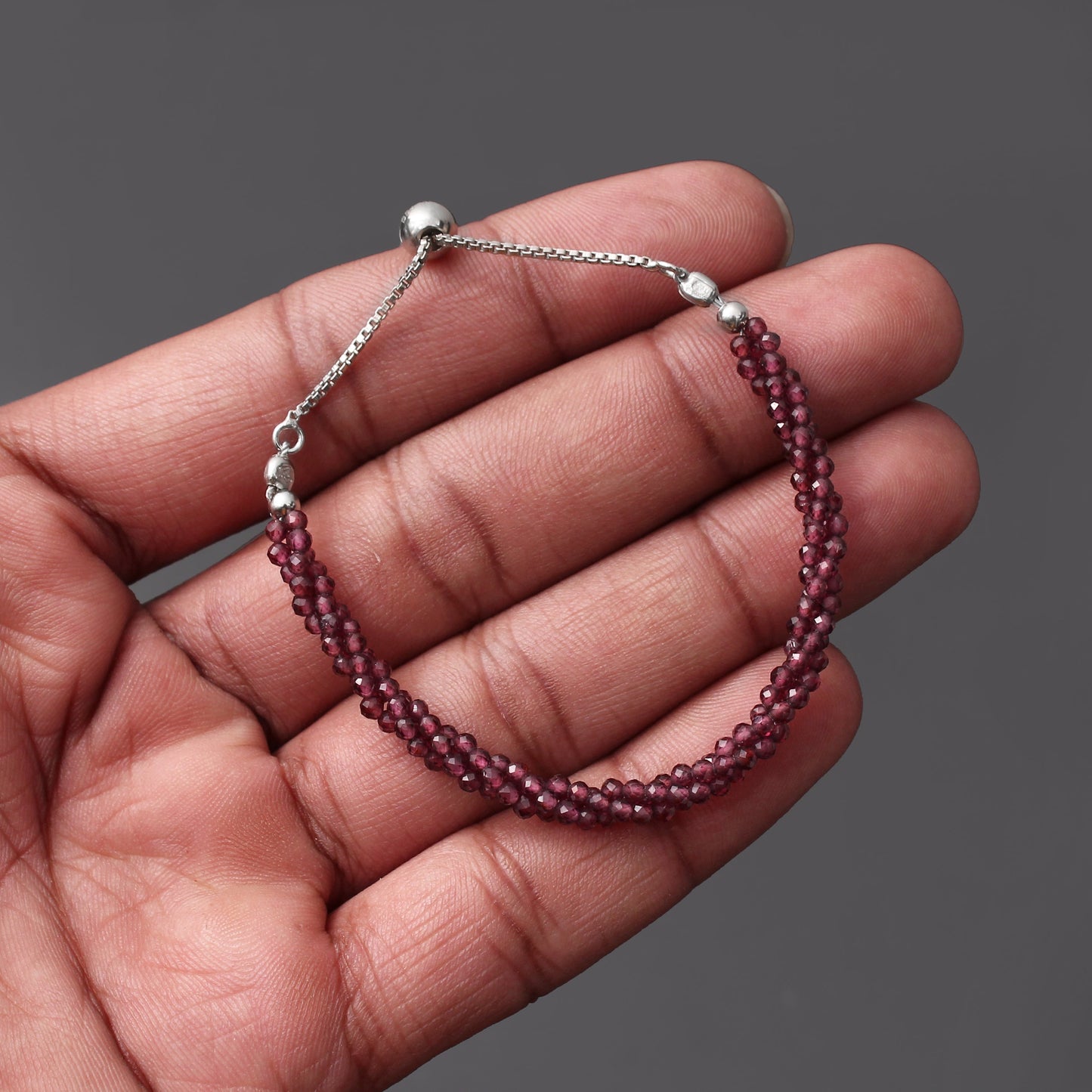 Rhodolite Garnet Twist Layer Silver Bracelet ( Bolo Chain ) GemsRush