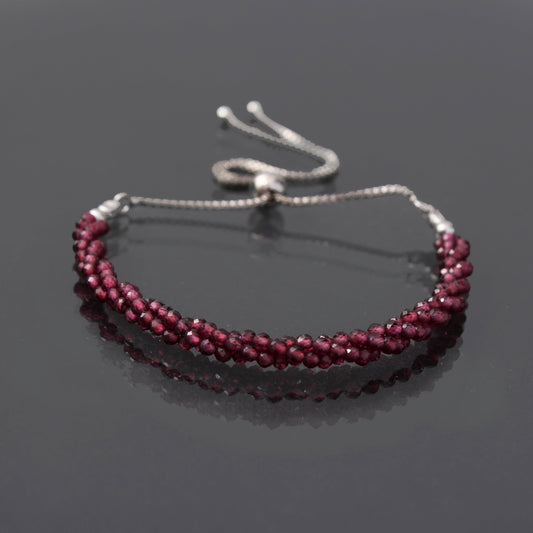 Rhodolite Garnet Twist Layer Silver Bracelet ( Bolo Chain ) GemsRush