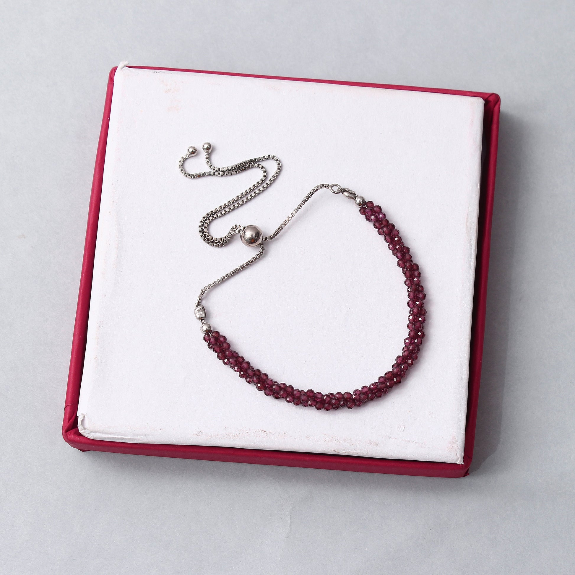 Rhodolite Garnet Twist Layer Silver Bracelet ( Bolo Chain ) GemsRush