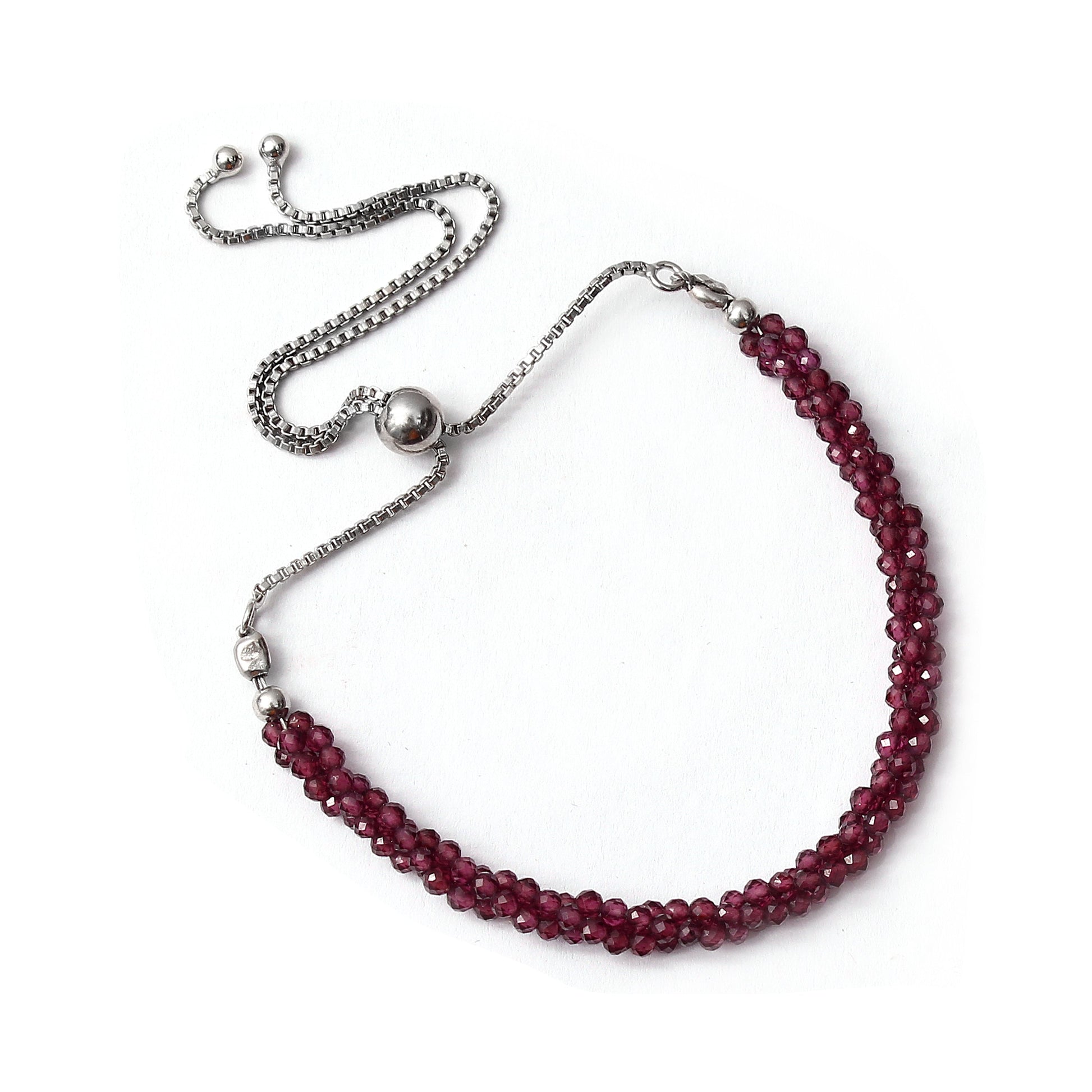 Rhodolite Garnet Twist Layer Silver Bracelet ( Bolo Chain ) GemsRush