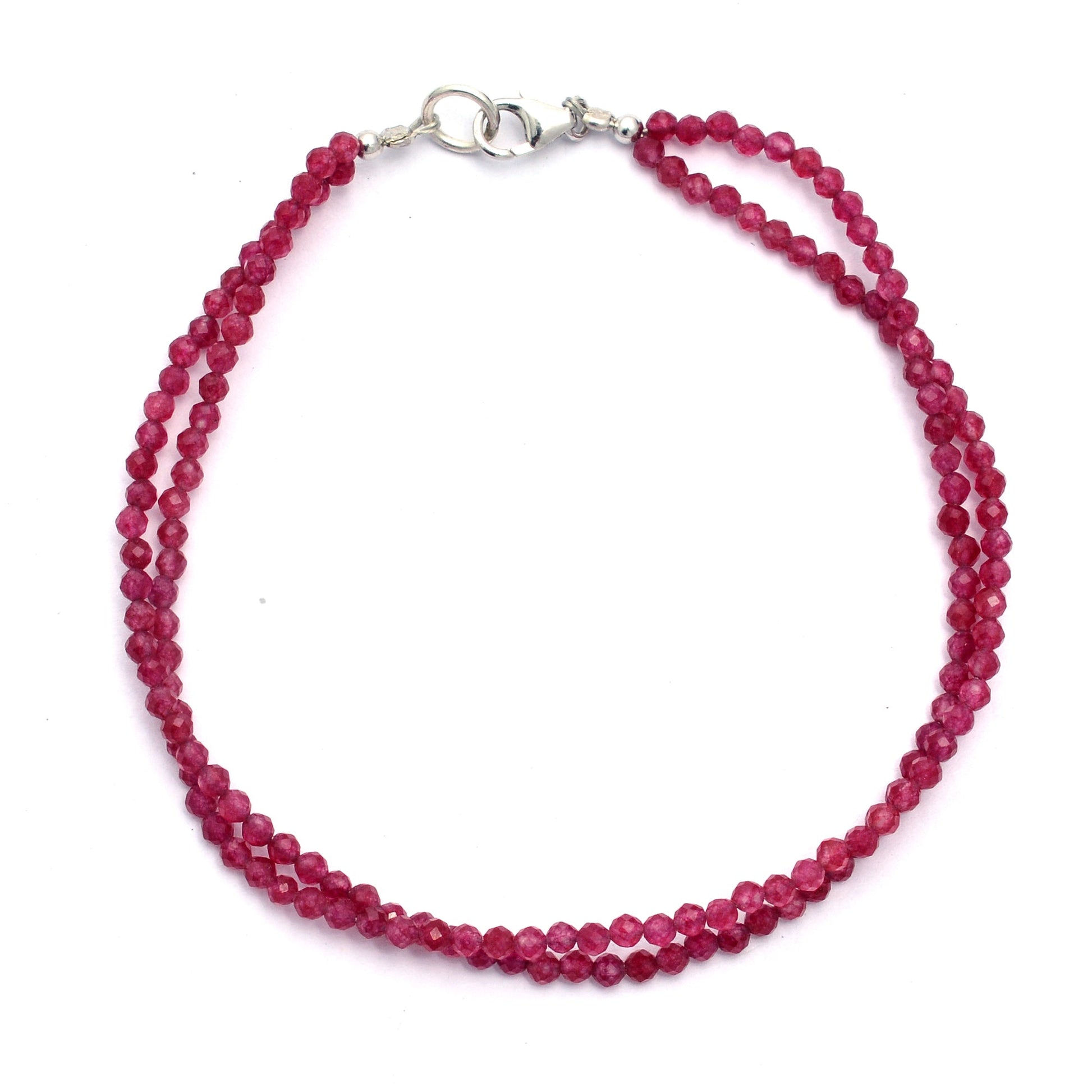 Ruby Quartz Beaded Bracelet  ,Double Layer Beaded Silver Lock Natural Bracelet. GemsRush