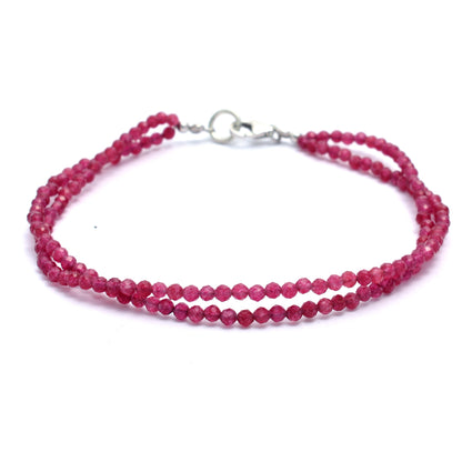 Ruby Quartz Beaded Bracelet  ,Double Layer Beaded Silver Lock Natural Bracelet. GemsRush