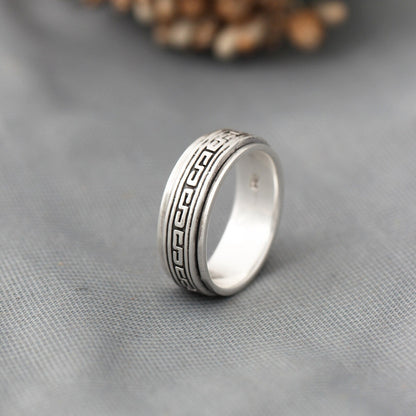 Silver Aztec Greek Key Spinner Silver Ring GemsRush