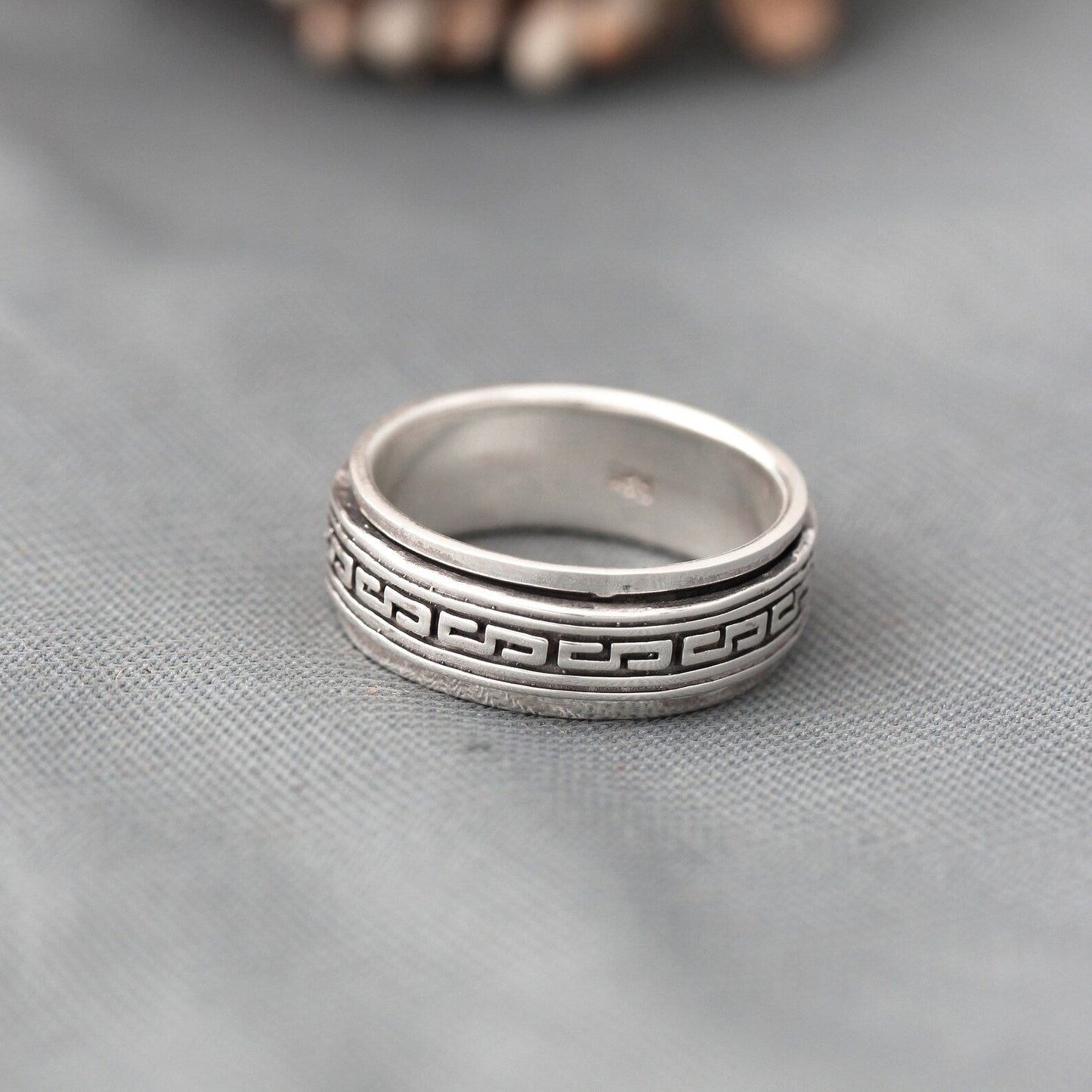 Silver Aztec Greek Key Spinner Silver Ring GemsRush