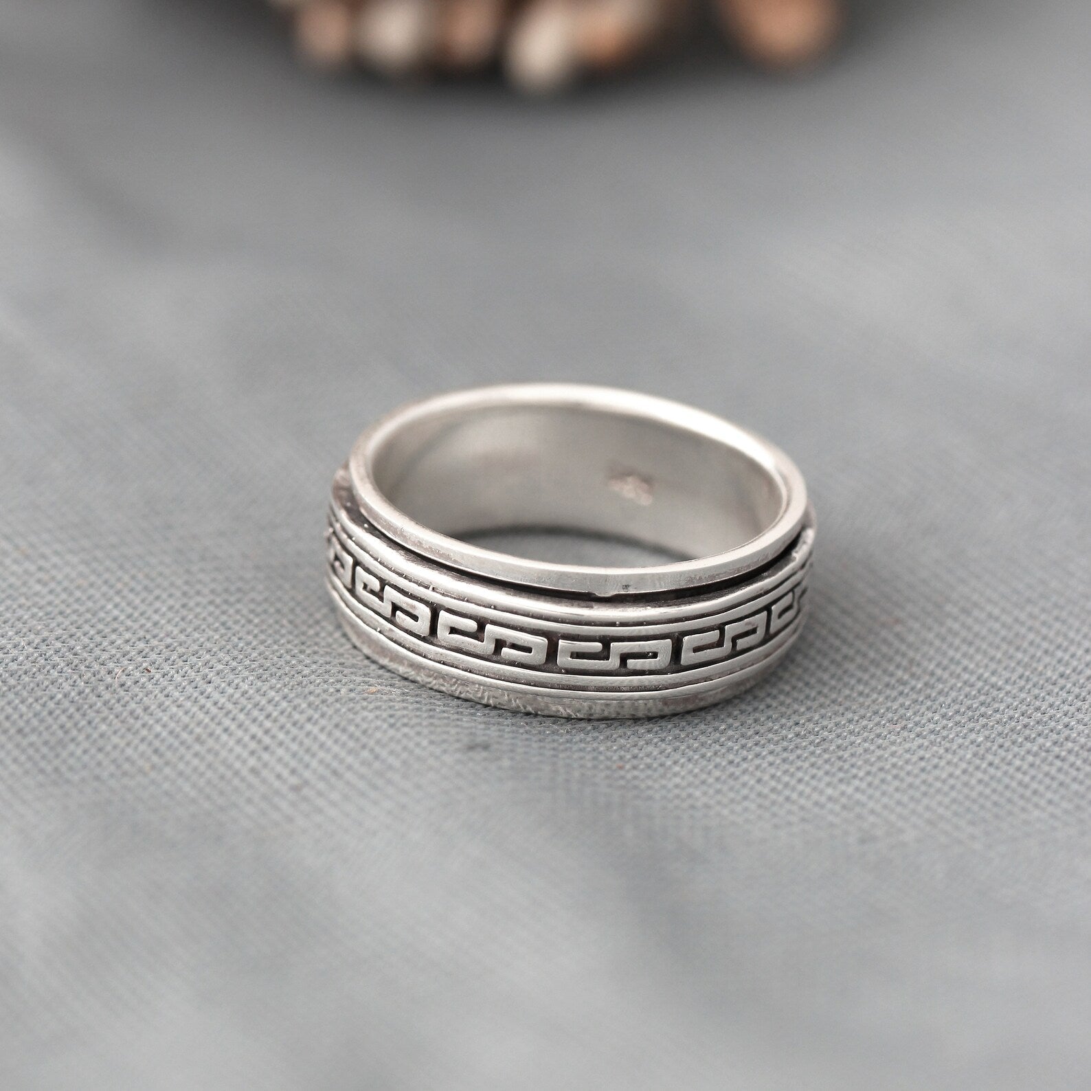 Silver Aztec Greek Key Spinner Silver Ring GemsRush