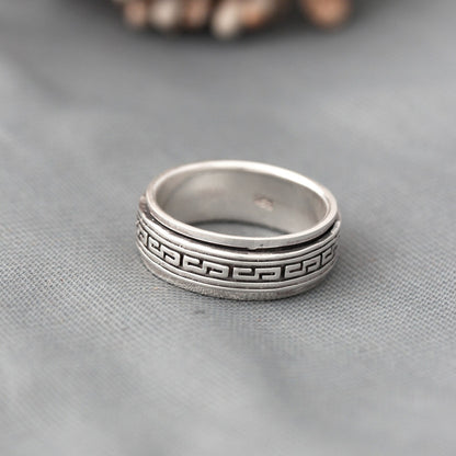 Silver Aztec Greek Key Spinner Silver Ring GemsRush