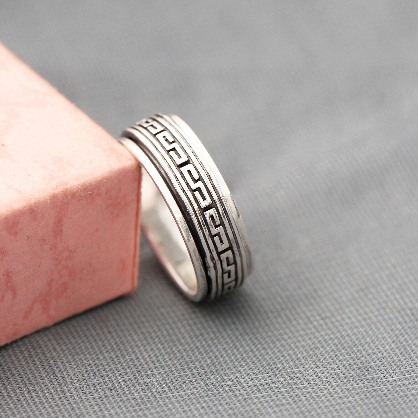 Silver Aztec Greek Key Spinner Silver Ring GemsRush