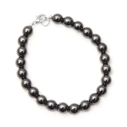 Silver Hematite Round Beads Sterling Silver Bracelet GemsRush