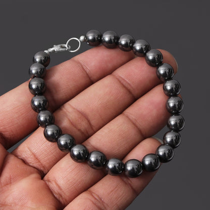 Silver Hematite Round Beads Sterling Silver Bracelet GemsRush