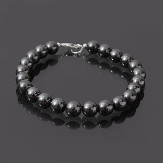 Silver Hematite Round Beads Sterling Silver Bracelet GemsRush