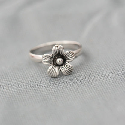 Single Flower Silver Ring GemsRush