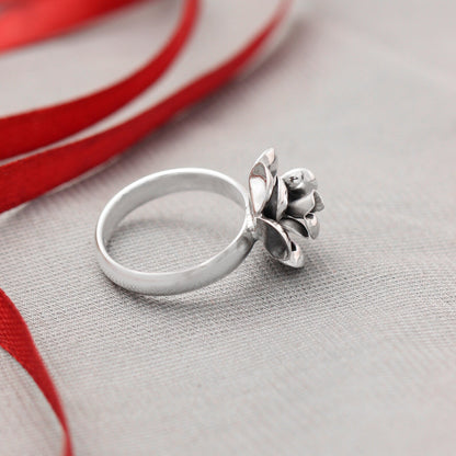 Single Flower Silver Ring GemsRush