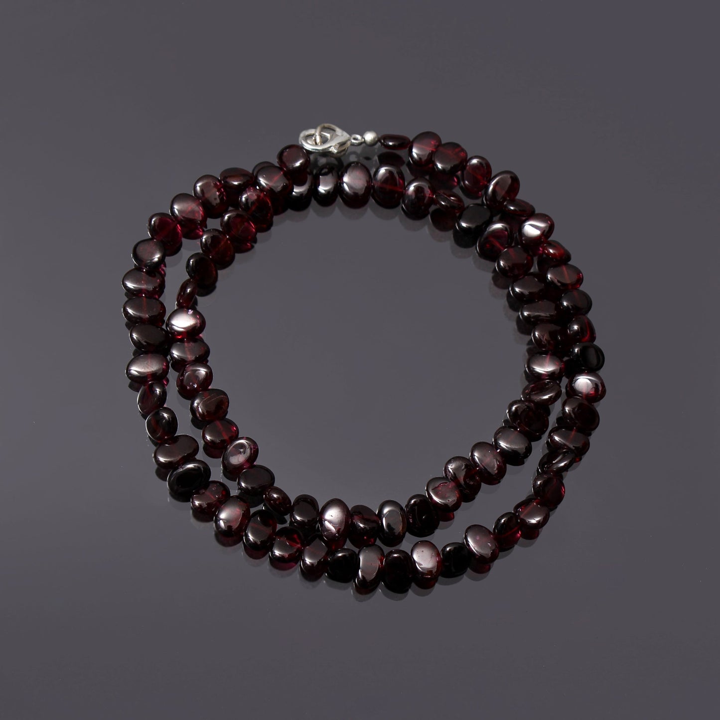 Smooth Oval Garnet Beads Silver Necklace GemsRush