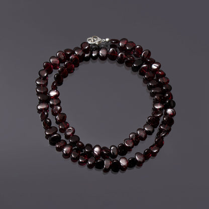 Smooth Oval Garnet Beads Silver Necklace GemsRush