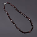 Smooth Oval Garnet Beads Silver Necklace