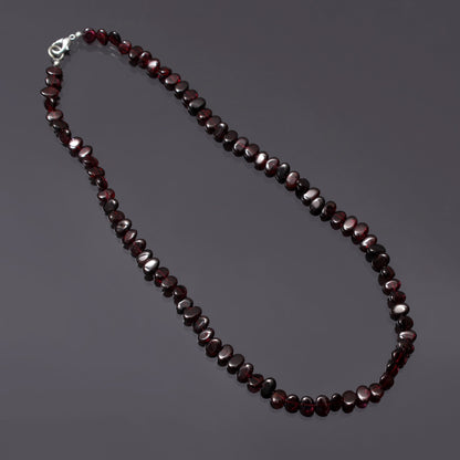 Smooth Oval Garnet Beads Silver Necklace GemsRush